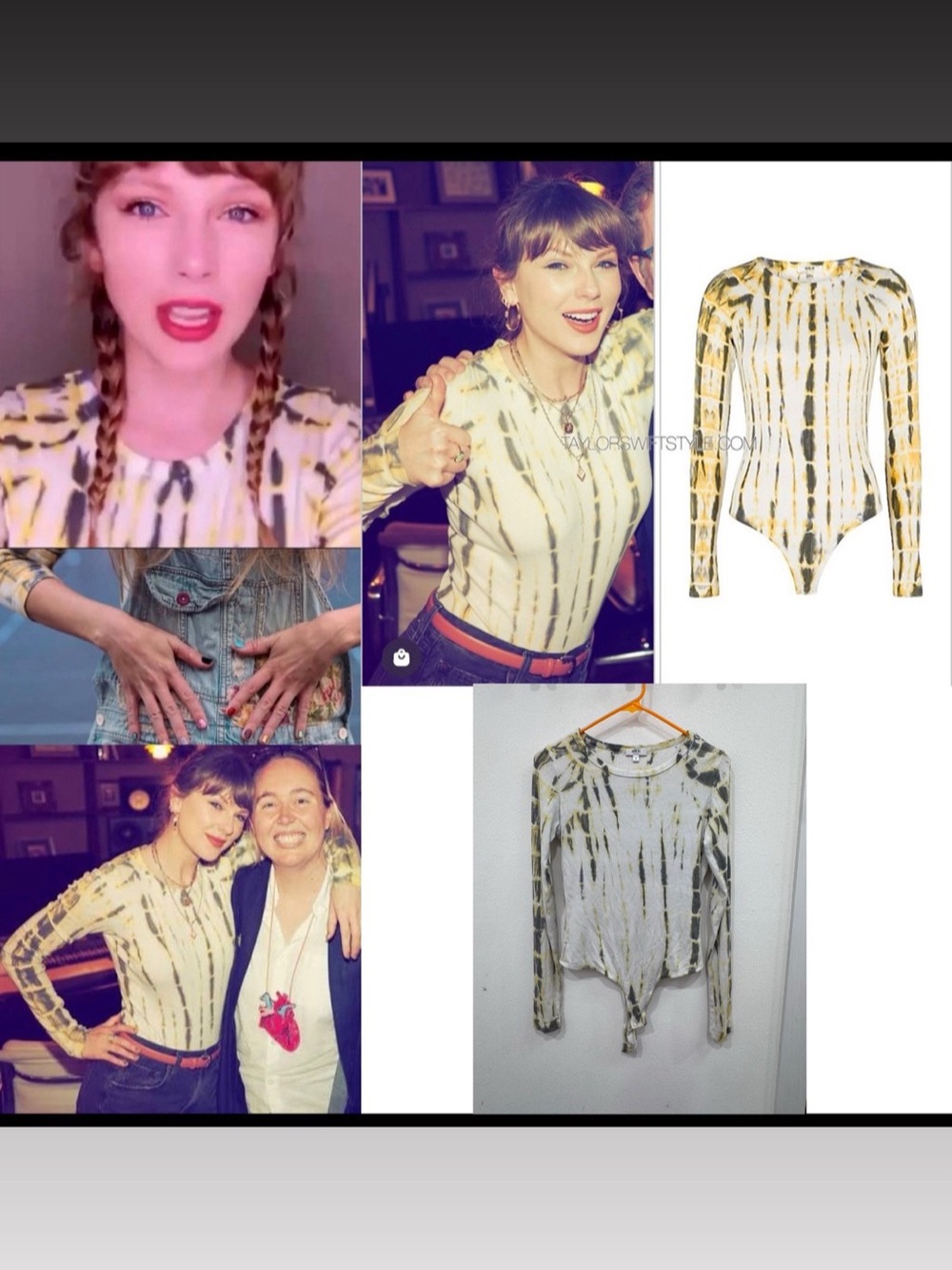 Taylor Swift AGOLDE Leila Ribbed Bodysuit – Yellow Tie-Dye. Size M